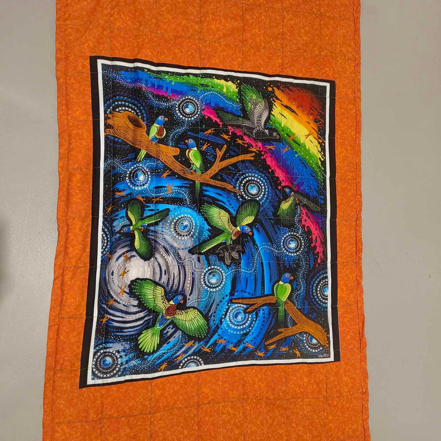 King Single Blanket - Black Bird Matjin Thurruun on Orange (Pre-Made & Ready to Ship!)