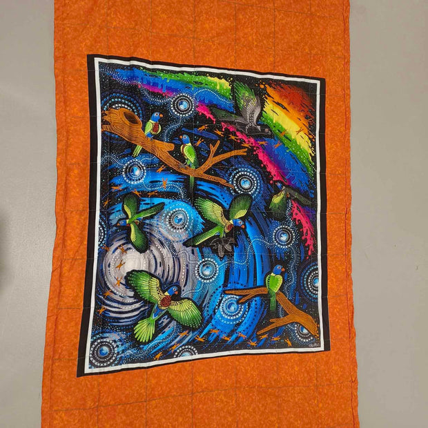 King Single Blanket - Black Bird Matjin Thurruun on Orange (Pre-Made & Ready to Ship!)