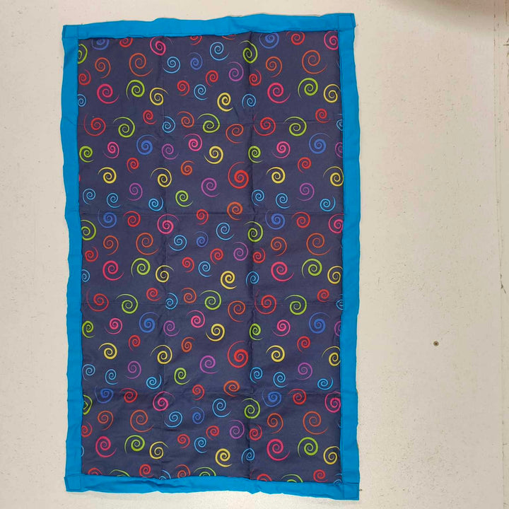 Premade - Medium Lap Blanket - Rainbow Swirls on Bright Blue