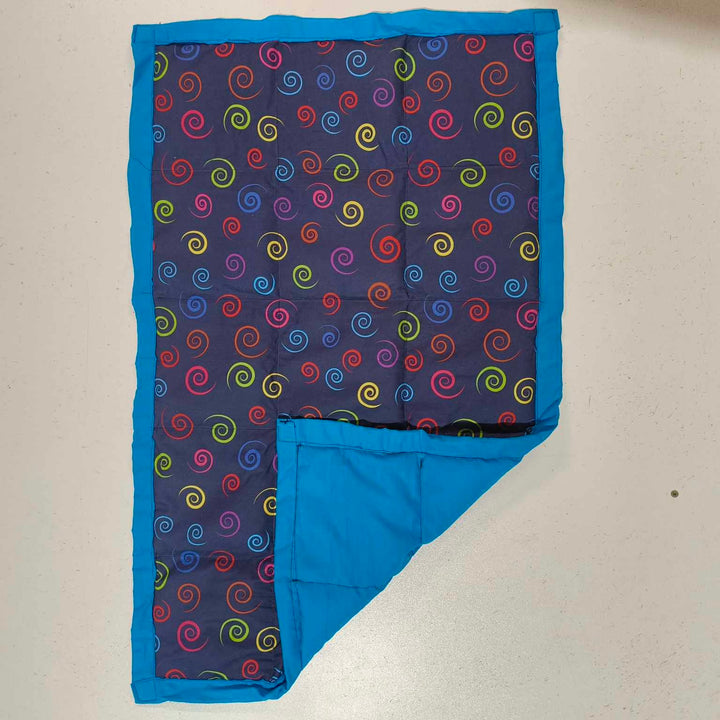 Premade - Medium Lap Blanket - Rainbow Swirls on Bright Blue