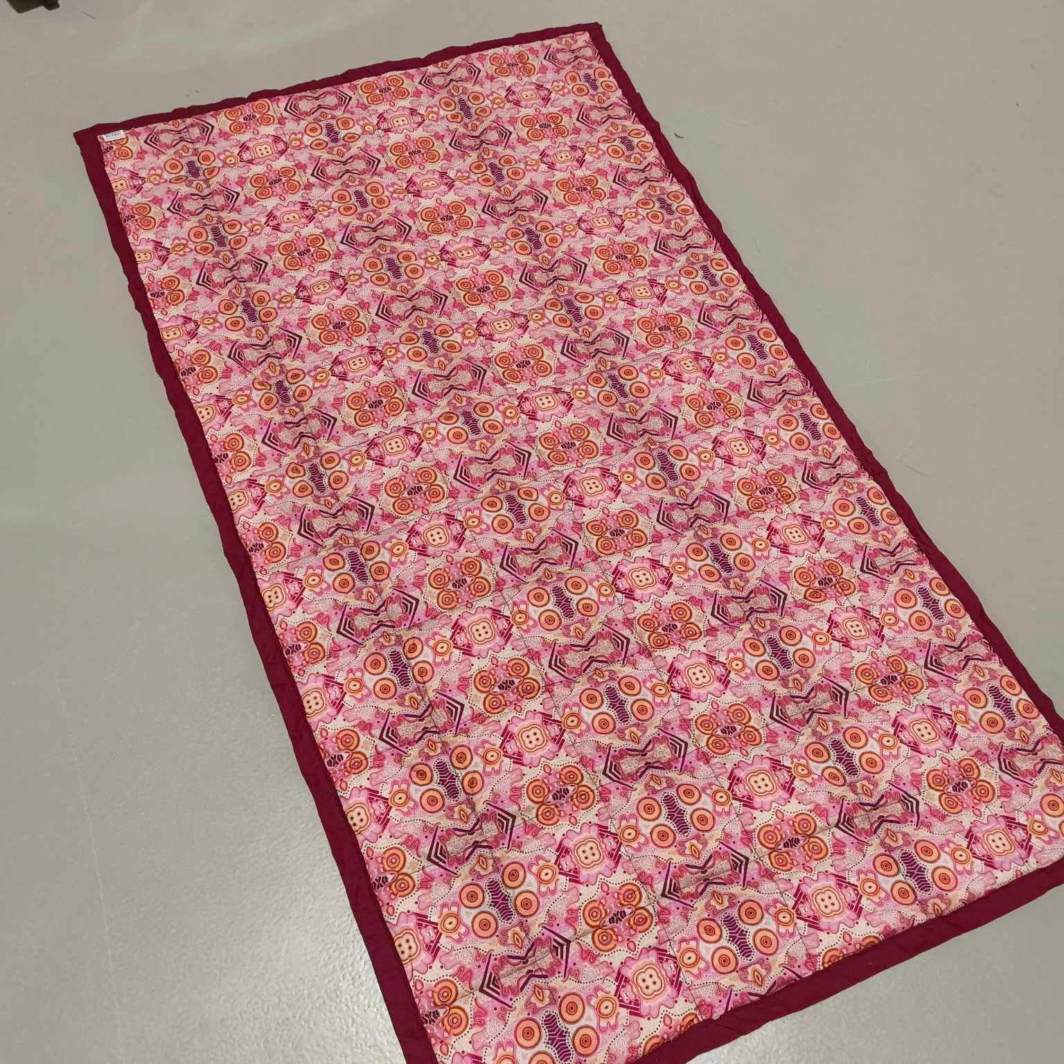 Single Bed Blanket - Corroboree Warma on Dark Red (Pre-Made & Ready to Ship!)