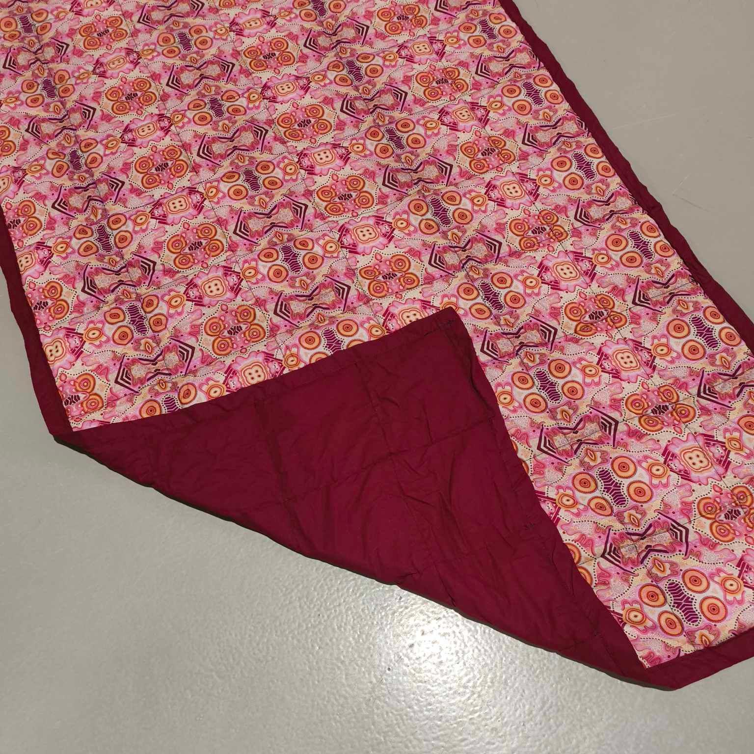 Single Bed Blanket - Corroboree Warma on Dark Red (Pre-Made & Ready to Ship!)