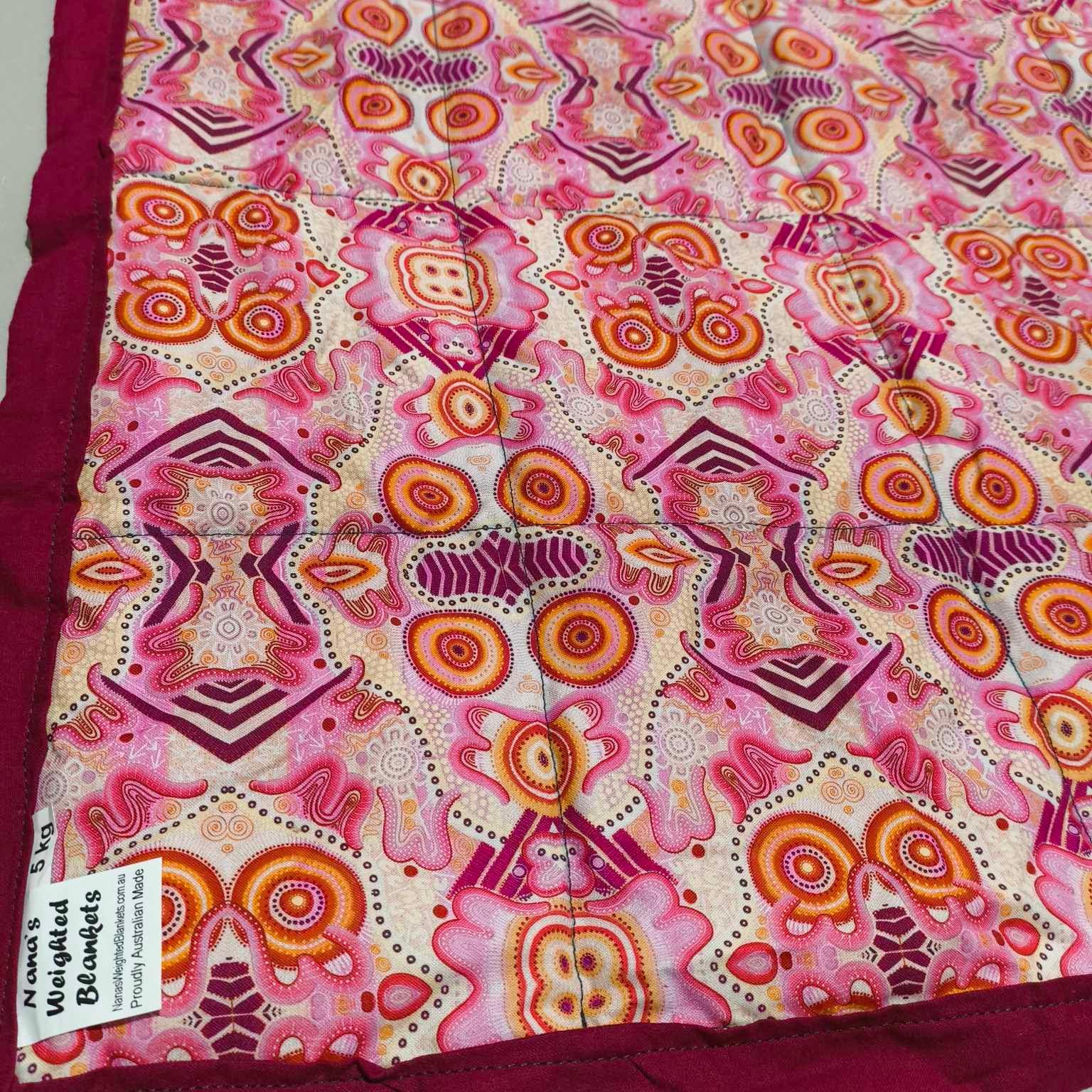 Single Bed Blanket - Corroboree Warma on Dark Red (Pre-Made & Ready to Ship!)