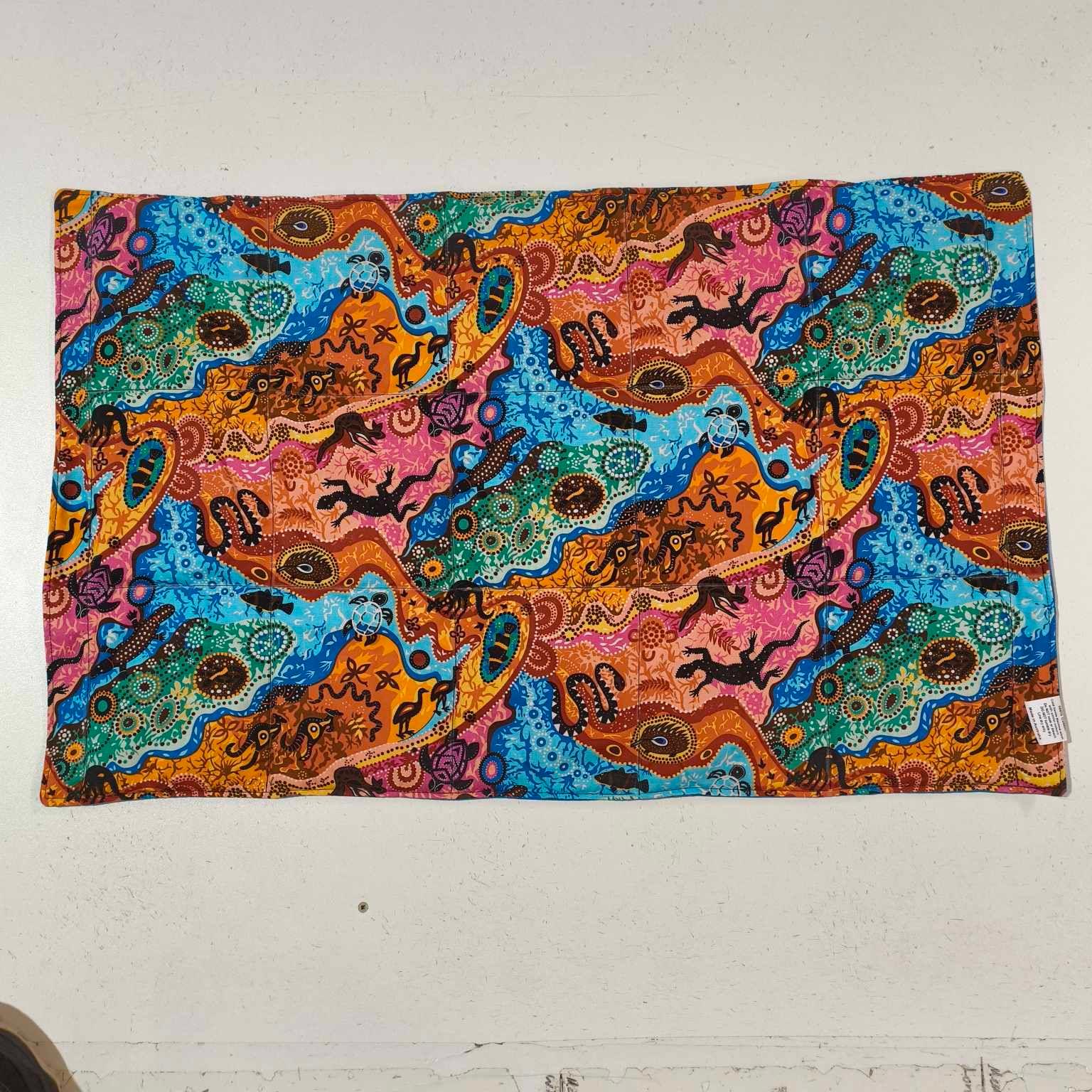 Medium Lap Blanket – Rainbow Native on Bright Blue (Pre-Made & Ready to Ship!)