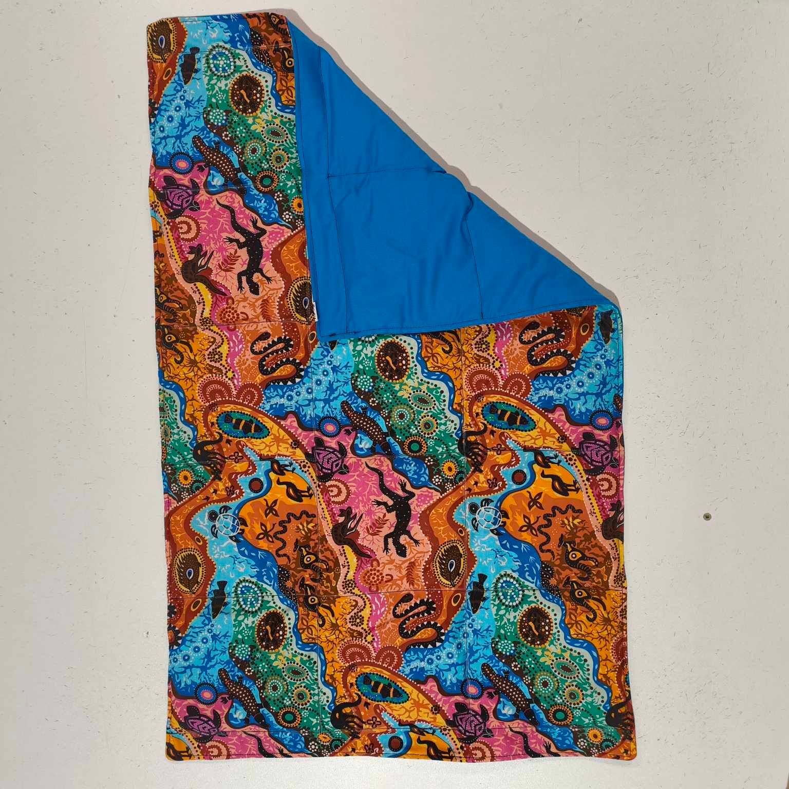 Medium Lap Blanket – Rainbow Native on Bright Blue (Pre-Made & Ready to Ship!)