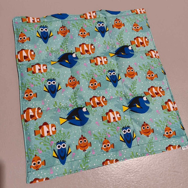 Small Lap Blanket – Looking for Fish on Blue (Pre-Made & Ready to Ship!)