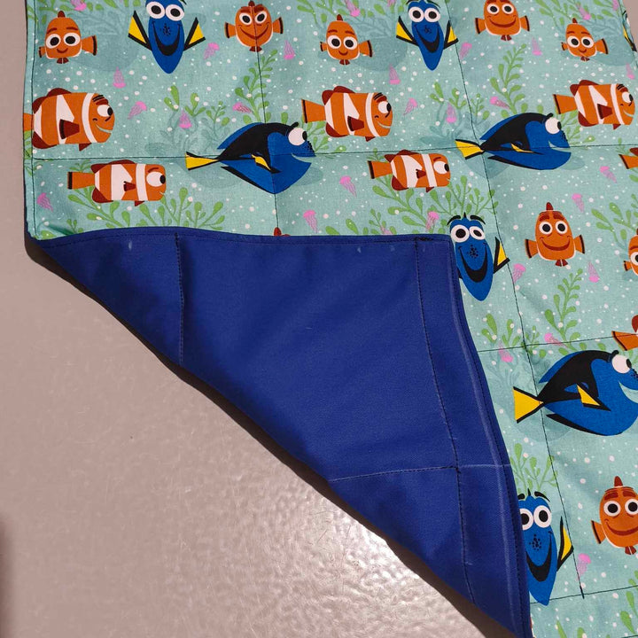 Small Lap Blanket – Looking for Fish on Blue (Pre-Made & Ready to Ship!)
