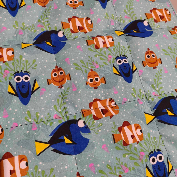 Small Lap Blanket – Looking for Fish on Blue (Pre-Made & Ready to Ship!)