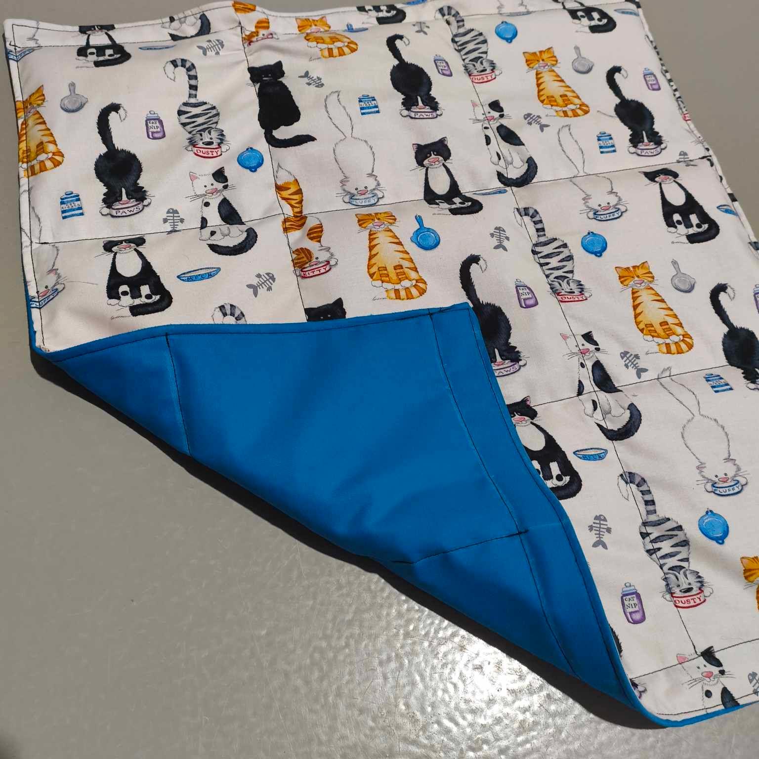 Small Lap Blanket – Meow on Blue (Pre-Made & Ready to Ship!)