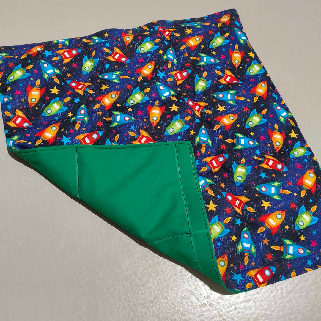 Small Lap Blanket – Rockets on Green (Pre-Made & Ready to Ship!)
