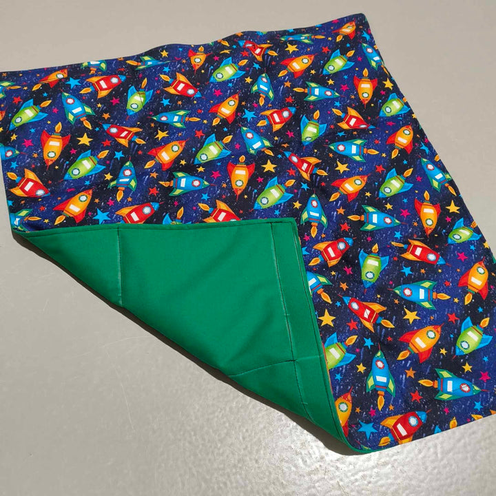 Small Lap Blanket – Rockets on Green (Pre-Made & Ready to Ship!)